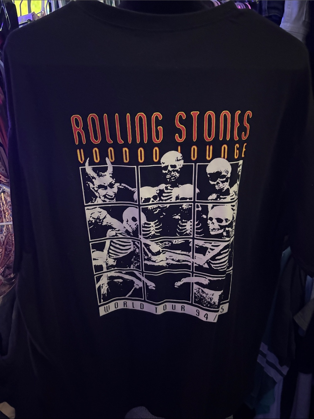 the Rolling Stones Black Long Sleeve Voodoo Lounge Skeleton Graphic Tee